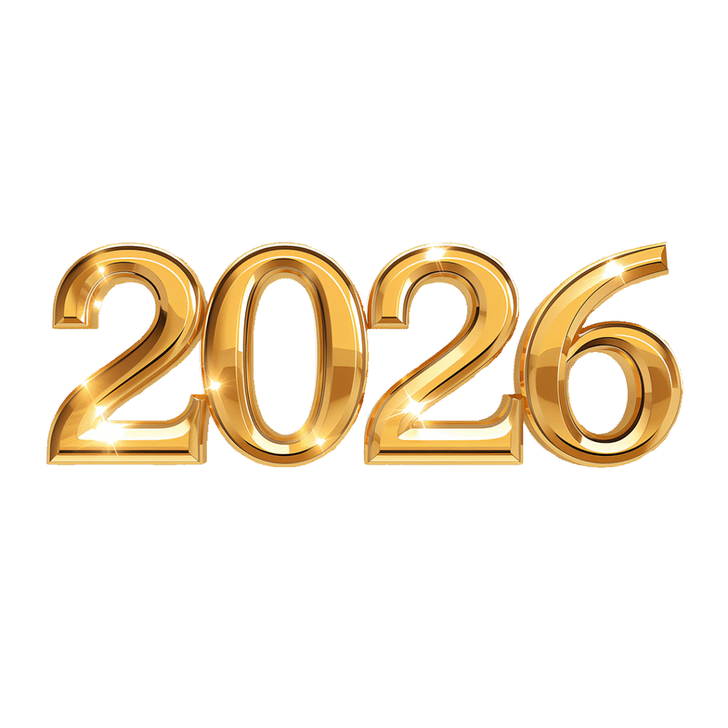 2026 Gold 3D Text PNG – Premium Metallic Shine