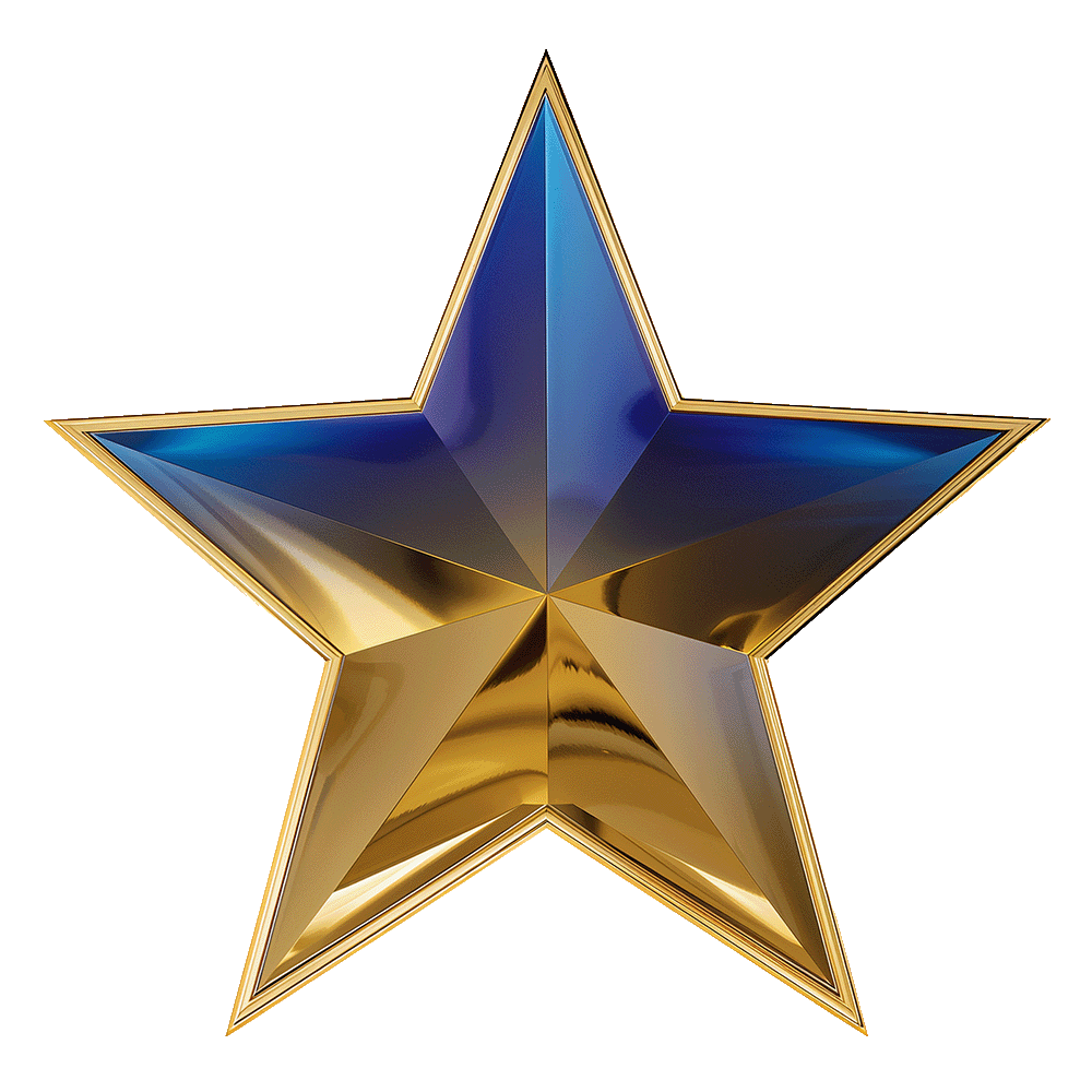 Blue Gold 3D Star PNG
