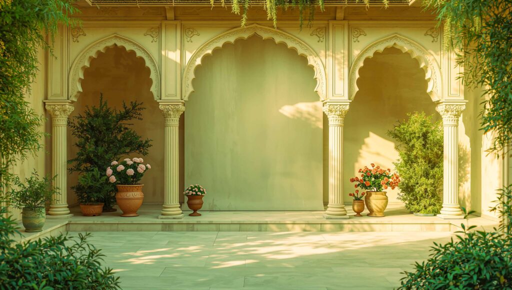 Download this free Indian royal arch studio background in 4K. Perfect for marriage edits, traditional portrait photography, wedding designs, and cultural studio backdrops.