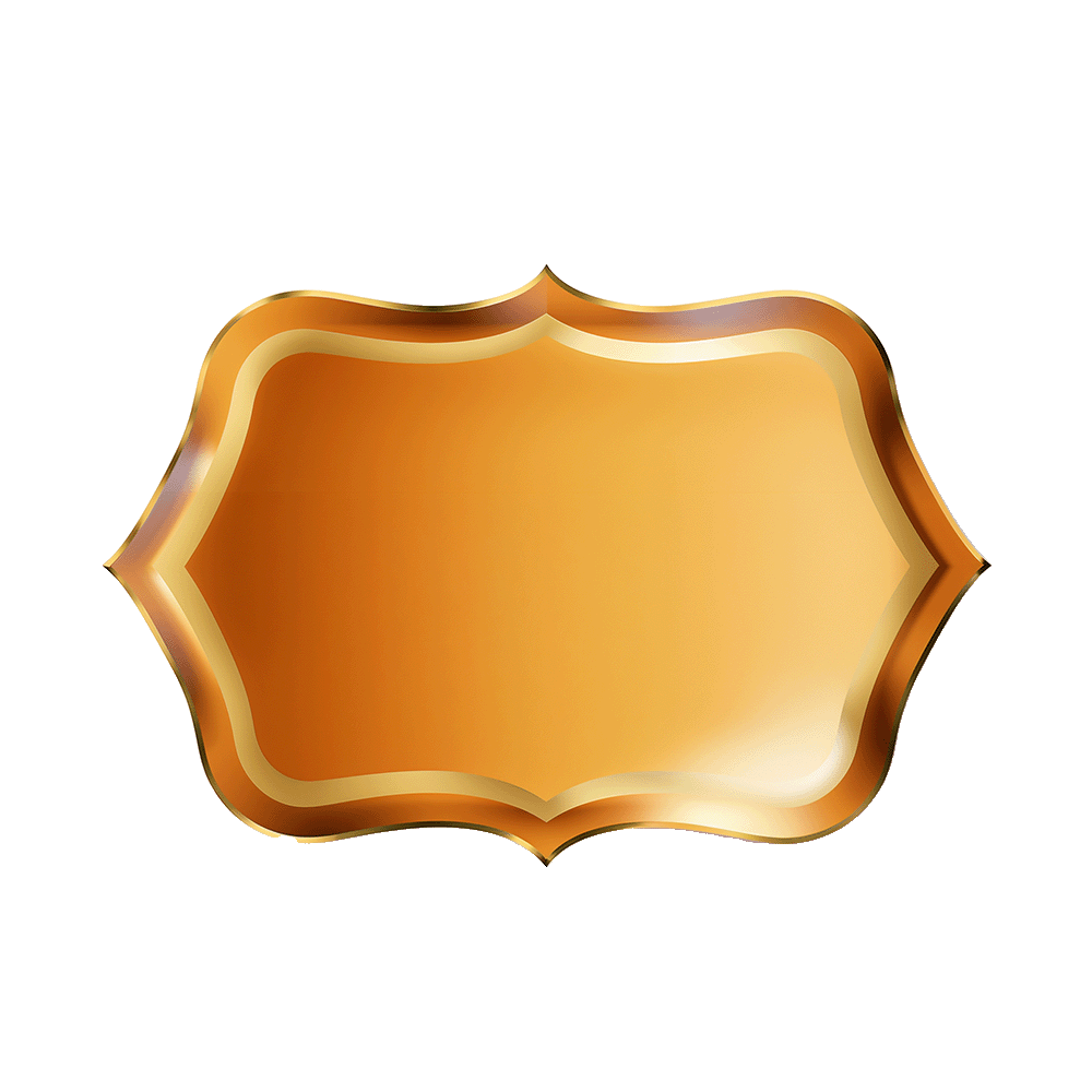 Golden glossy label shape PNG with curved metallic border on white background, premium banner PNG and text shape PNG design element, free PNG download