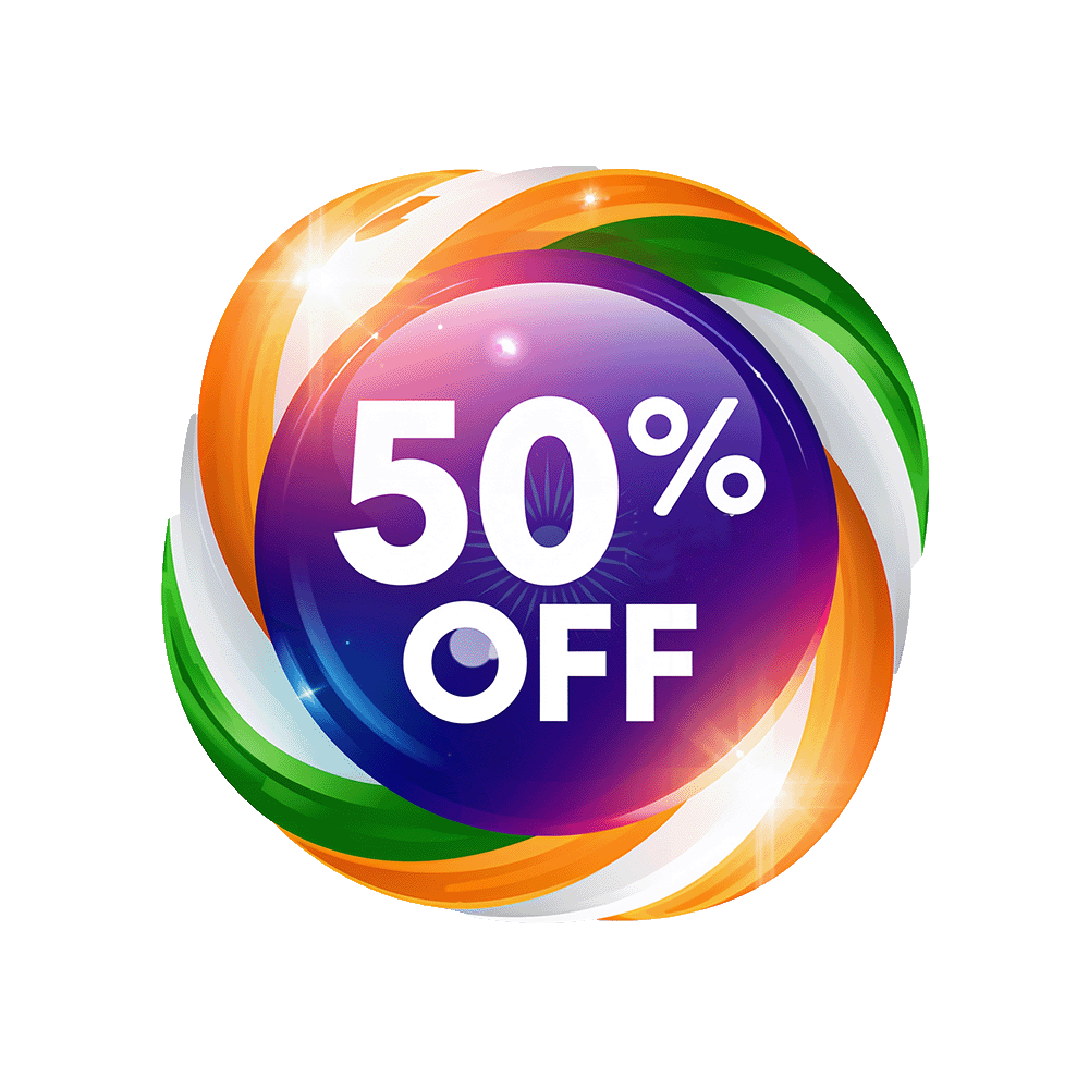 50% OFF Tricolor Discount Badge PNG Indian Theme Sale Sticker