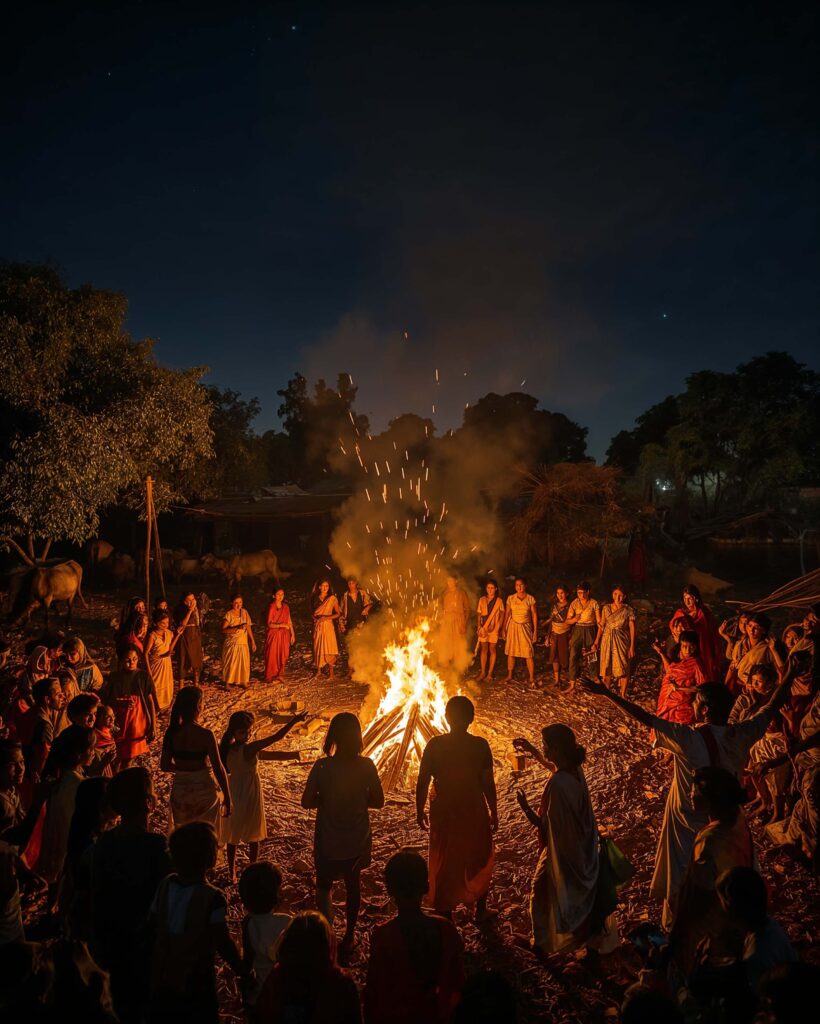 Bhogi Festival Night Celebration Background with Bonfire