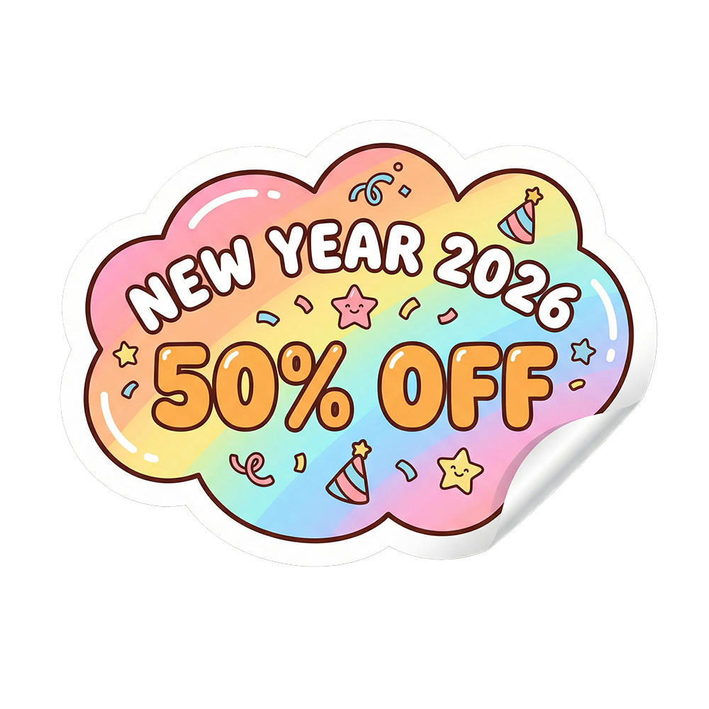 Cute New Year 2026 50% OFF Sticker PNG