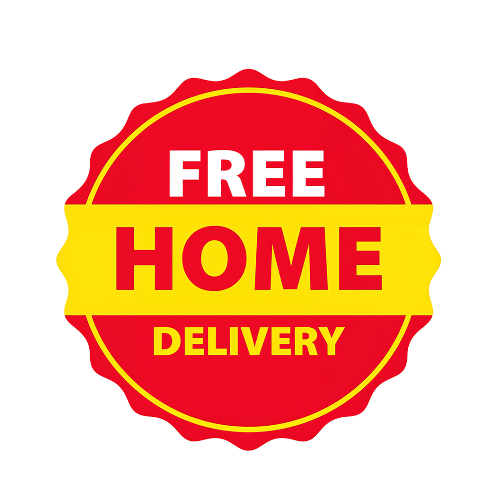 Free Home Delivery Badge PNG – Red & Yellow Round Sticker Design