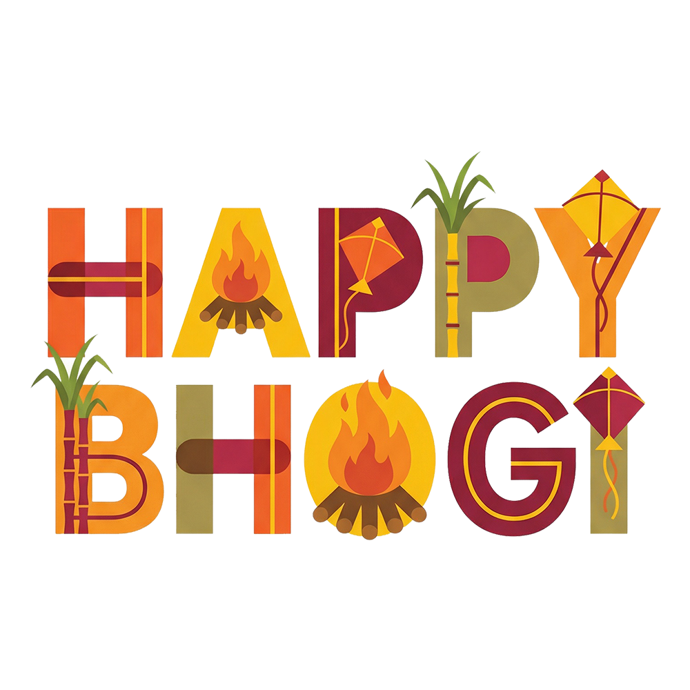 Happy Bhogi Festival Typography PNG – Modern Vector Style on White Background