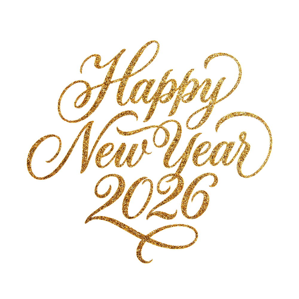 Happy New Year 2026 Gold Glitter Text PNG