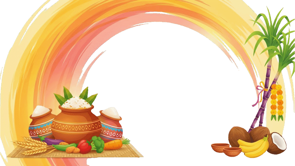Pongal Background PNG with Sugarcane and Festive Elements