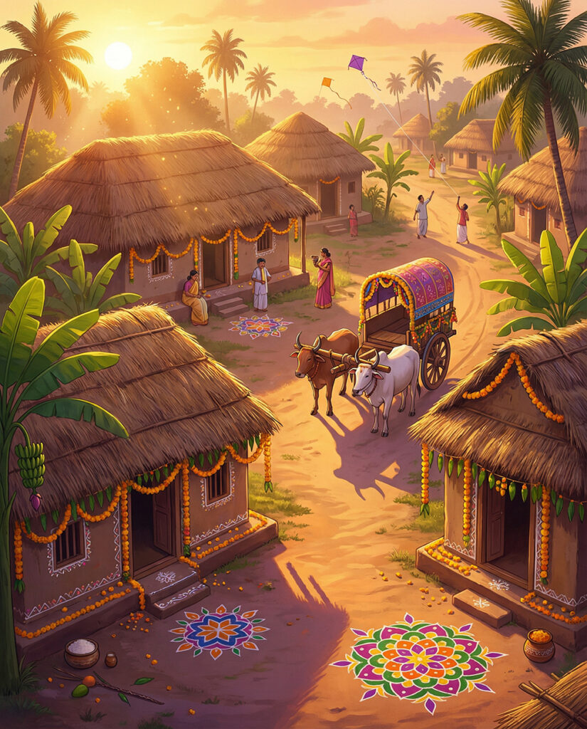 Village Pongal Background Images HD – Traditional Pongal Festival Village Scene
