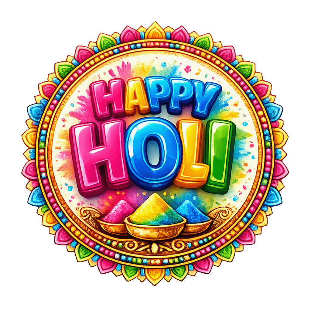 Happy Holi Colorful 3D Badge Design PNG