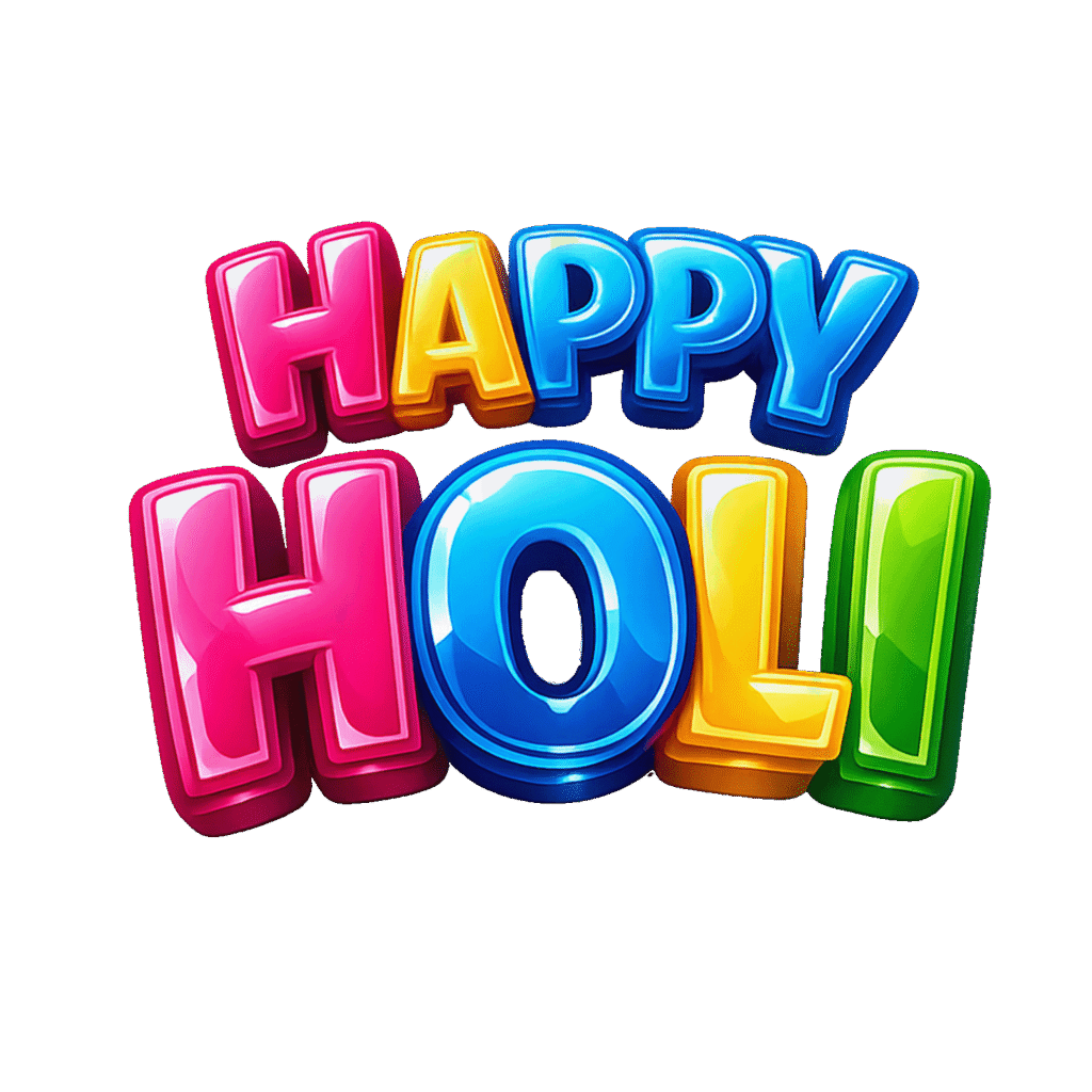 Happy Holi 3D Typography PNG