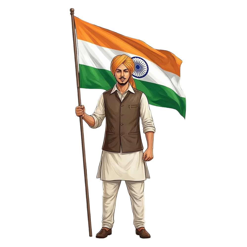 Bhagat Singh Holding Indian Flag PNG