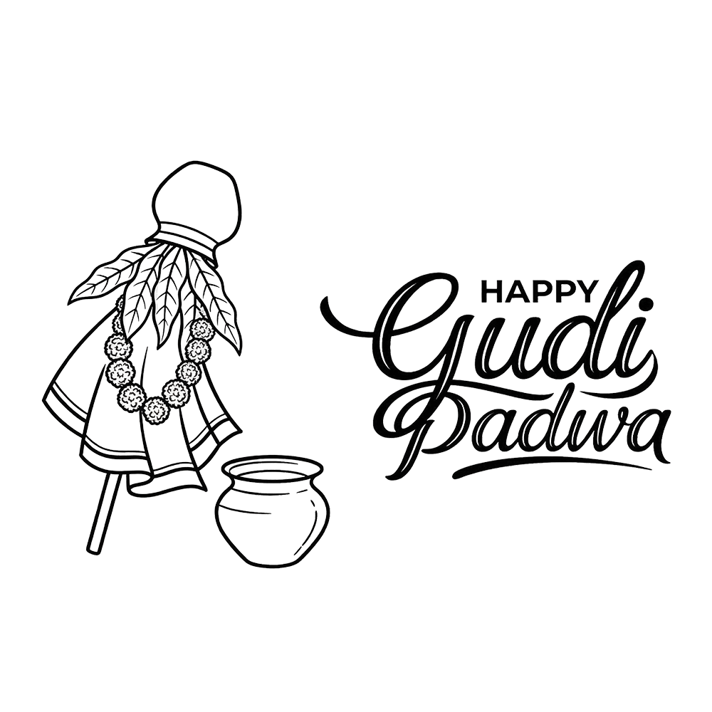 Gudi Padwa Outline Vector PNG