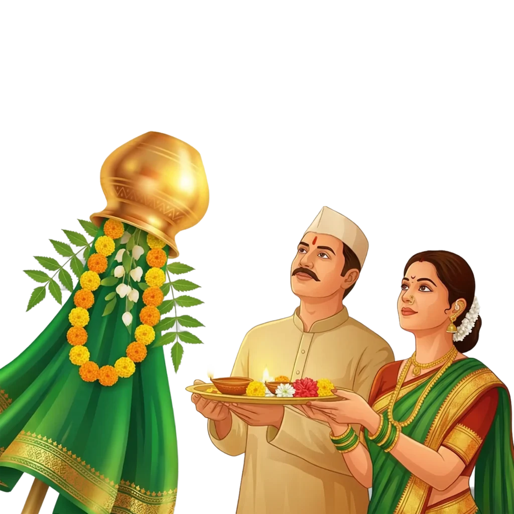 Gudi Padwa Traditional Illustration PNG Couple Pooja Image