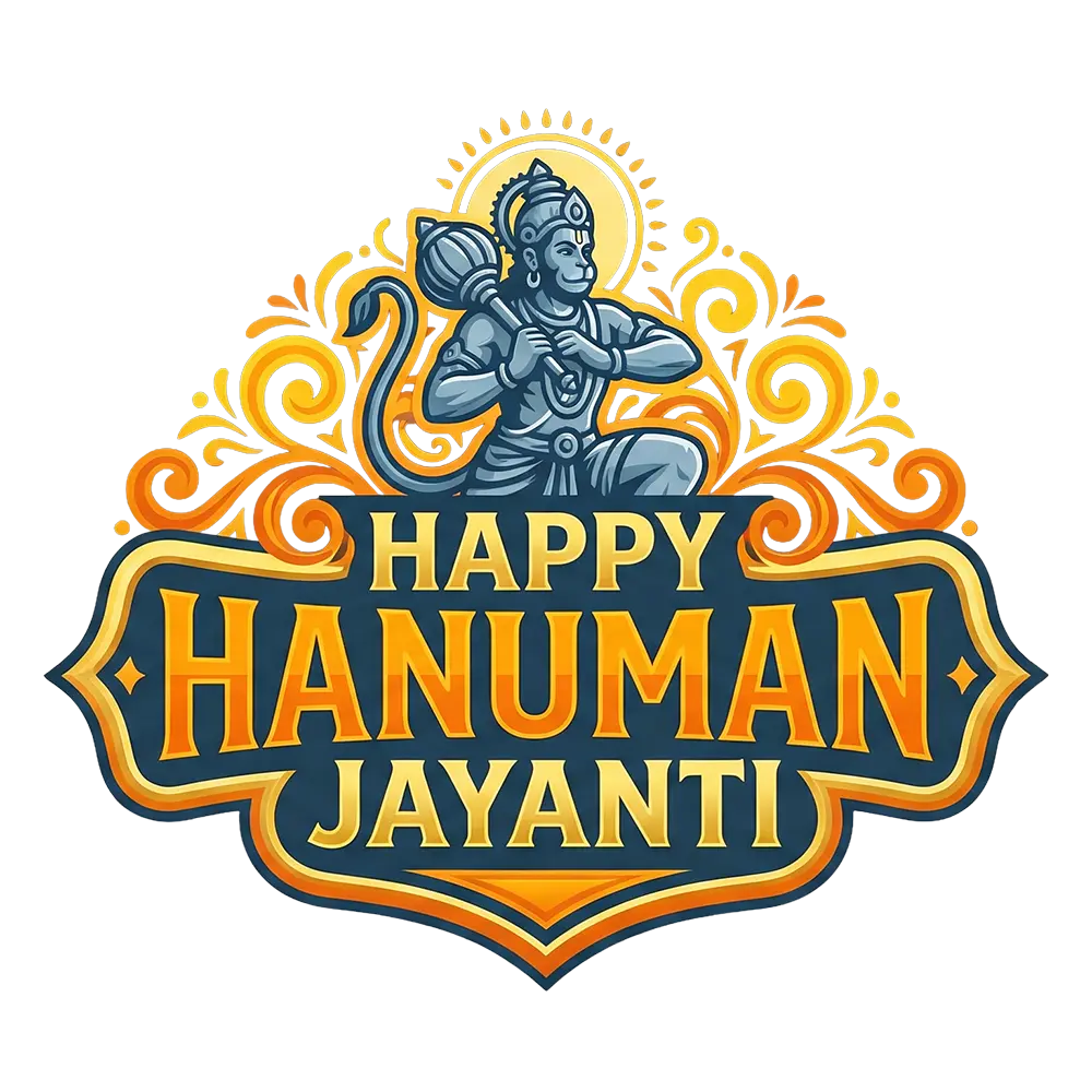 Happy Hanuman Jayanti PNG Design with Hanuman Illustration