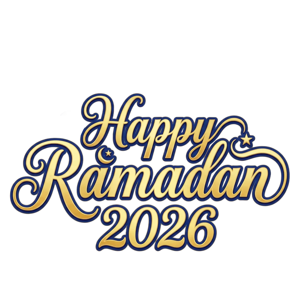 Happy Ramadan 2026 Golden Typography PNG Design