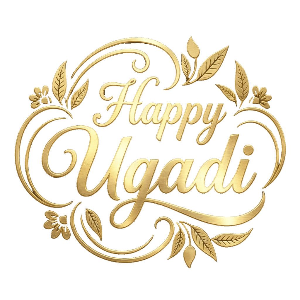 Happy Ugadi Golden Typography PNG