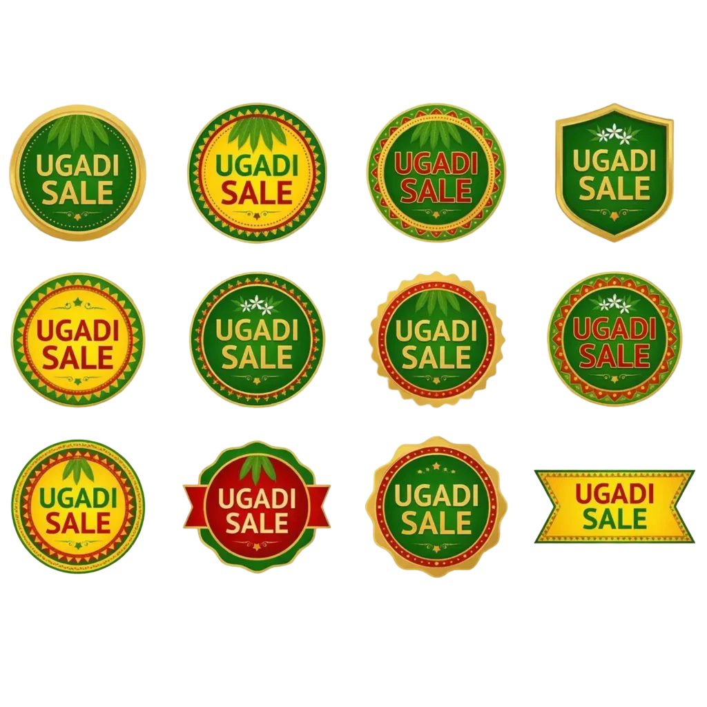 Ugadi Sale Badge PNG Set with Festival Labels and Stickers – Transparent Background