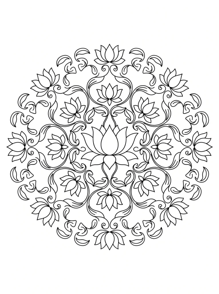 Elegant Lotus Flower Mandala Line Art Design