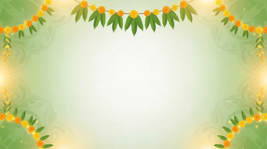 Traditional Indian Festival Background with Marigold Garlands and Mango Leaves