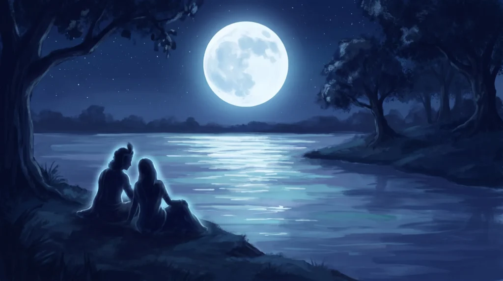 Divine Radha Krishna Moonlight Serenity Digital Illustration